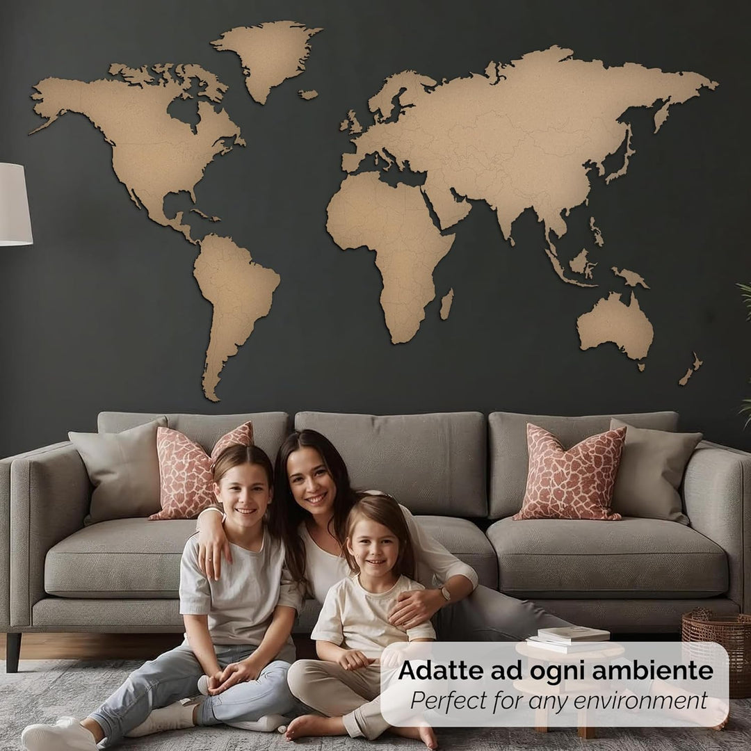 Giallobus - Weltkarte - HOLZDEKORATION VON MDF Farbe Havanna - 190X105 cm 190x105cm Havanna Mdf, 190