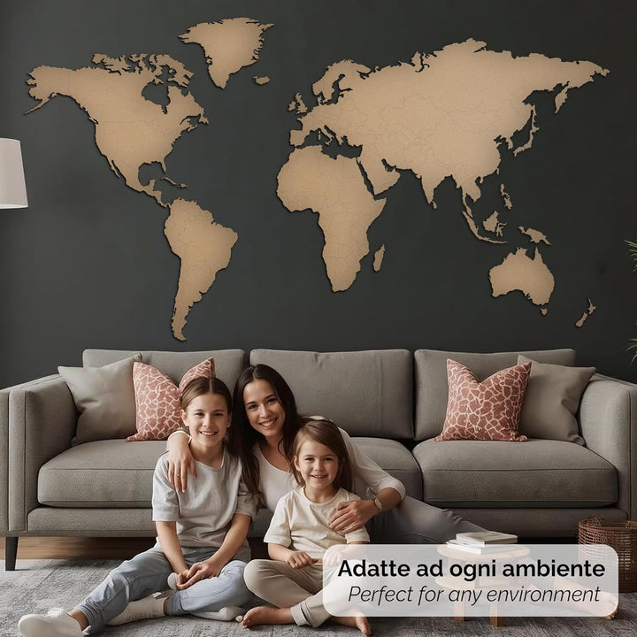 Giallobus - Weltkarte - HOLZDEKORATION VON MDF Farbe Havanna - 190X105 cm 190x105cm Havanna Mdf, 190