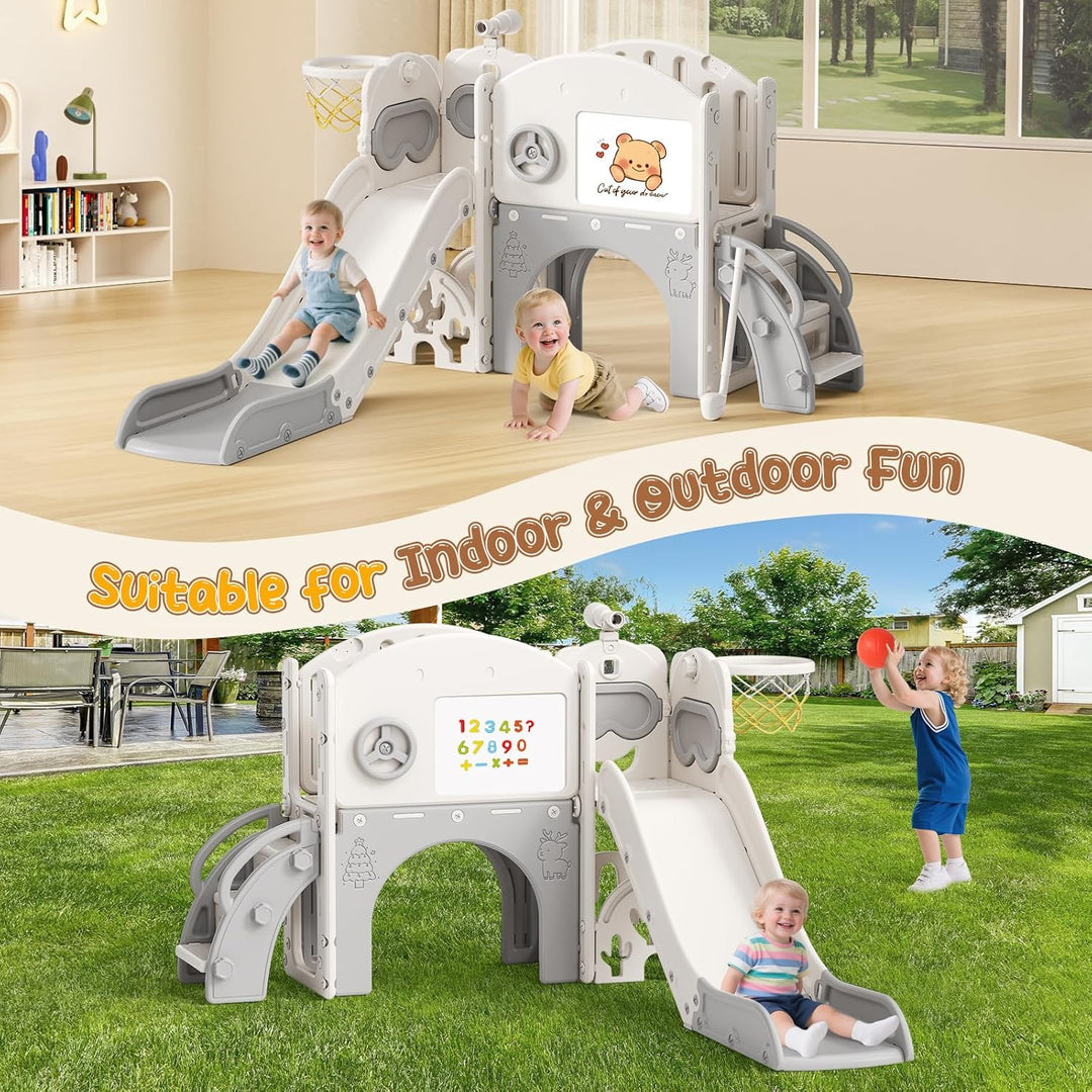 Kinderrutsche, Kleinkinderrutsche freistehend mit Basketballkorb, Kleinkinderklettergerüst, Babyruts