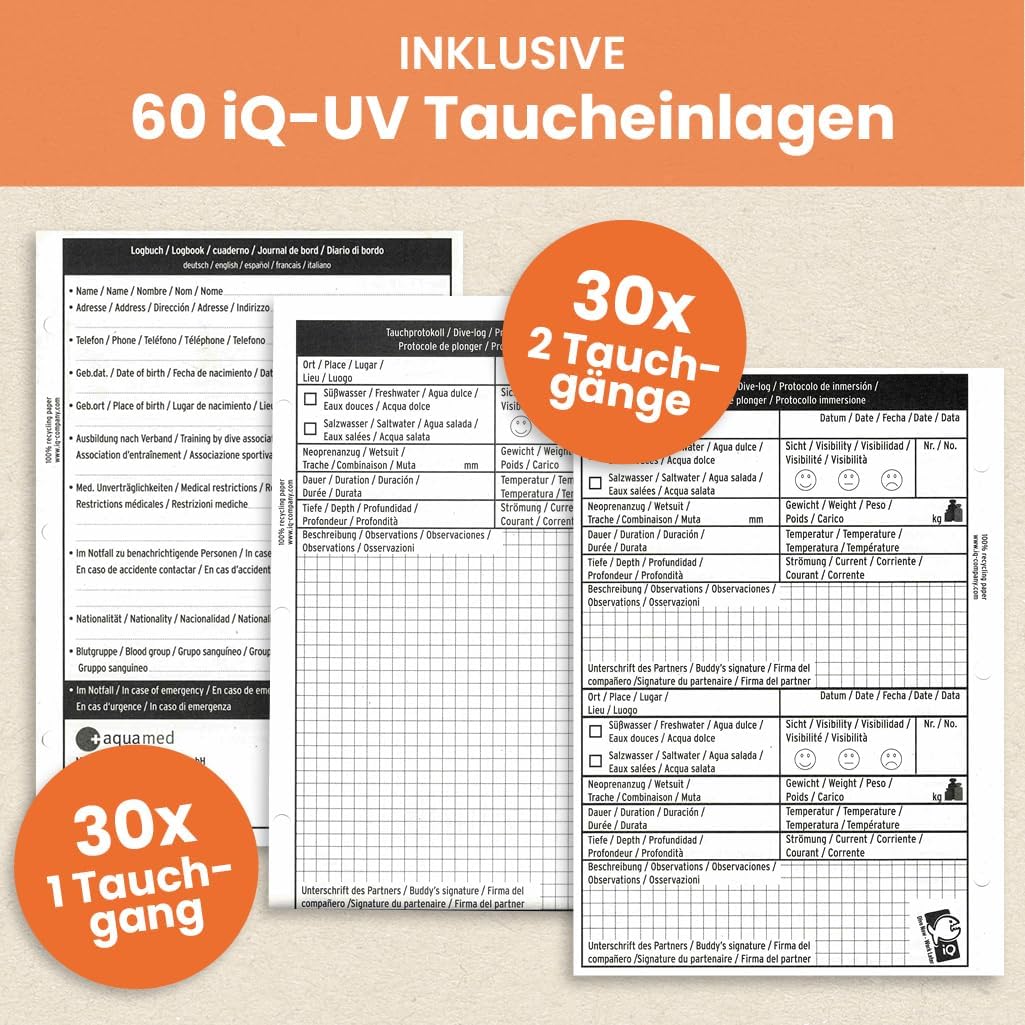 iQ-Company – Logbuch für Tauchen – Robustes Dive Log mit Einlagen – Praktisches Tauch Logbuch – idea