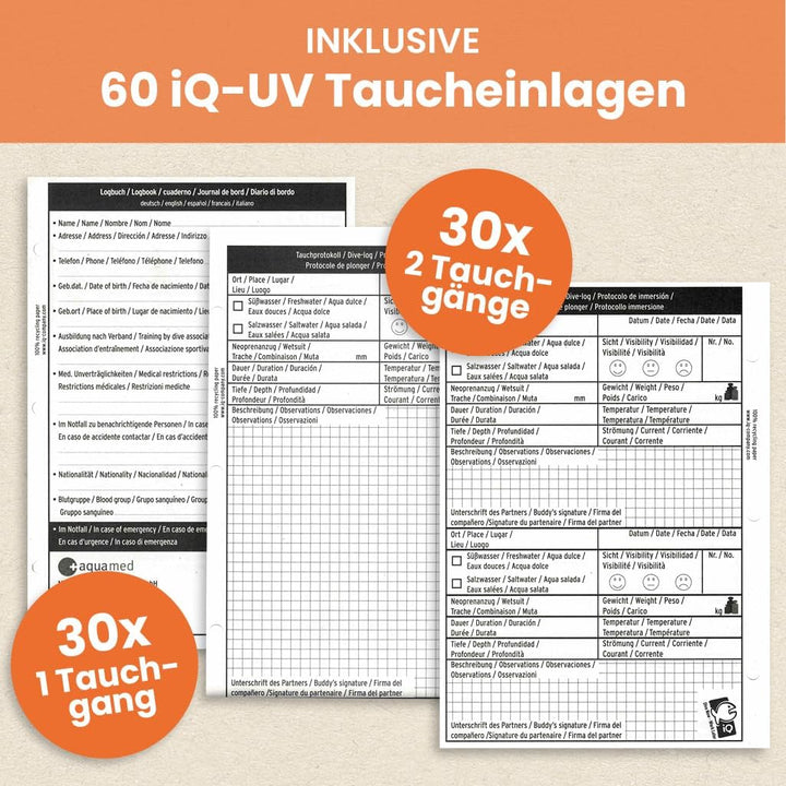 iQ-Company – Logbuch für Tauchen – Robustes Dive Log mit Einlagen – Praktisches Tauch Logbuch – idea