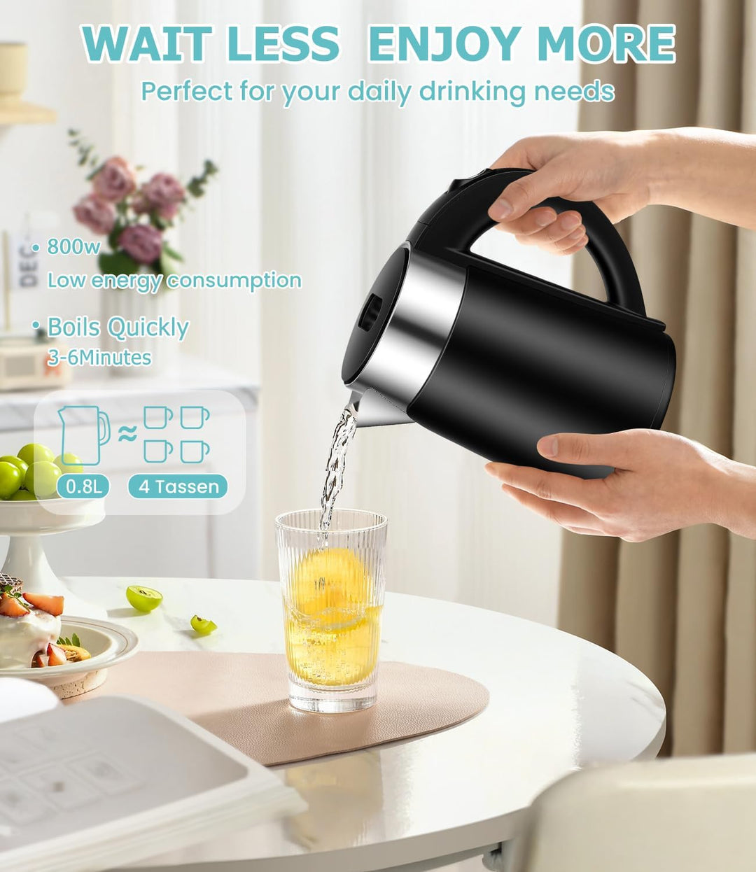 Reisewasserkocher 800ML Mini Camping Wasserkocher mit 800W Edelstahl Wasserkocher Klein ﻿für Reisen
