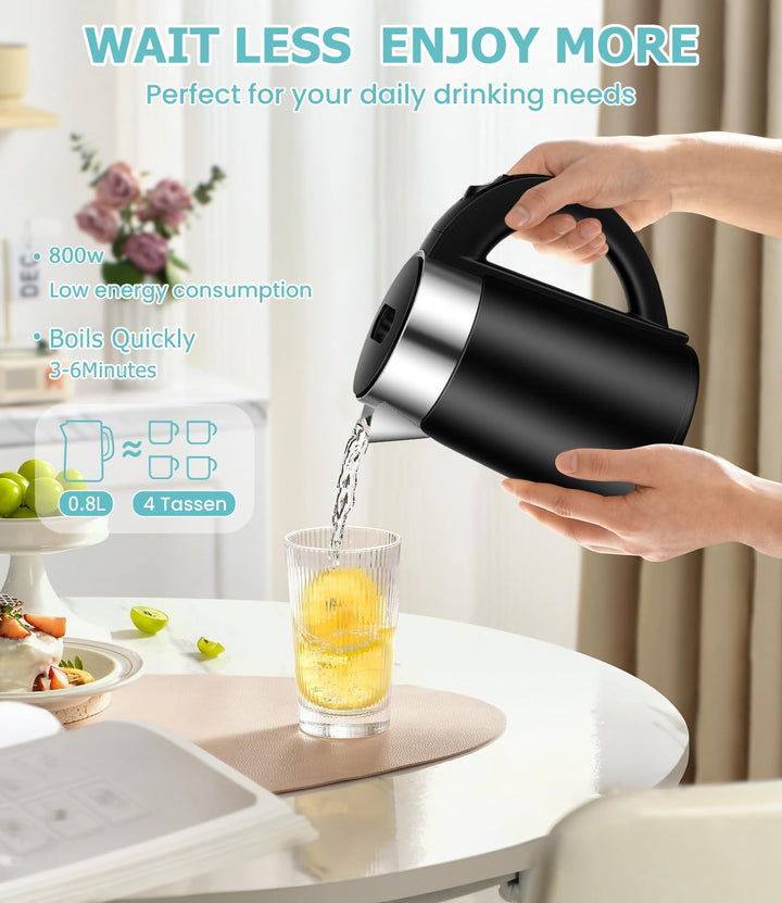 Reisewasserkocher 800ML Mini Camping Wasserkocher mit 800W Edelstahl Wasserkocher Klein ﻿für Reisen