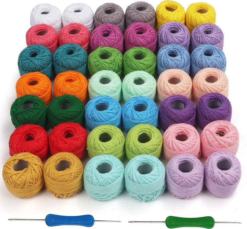 Kurtzy Buntes Häkelgarn Baumwolle (42 Knäuele) Inkl. 2 Häkelnadeln (1 mm & 2 mm) Wolle zum Häkeln Hä