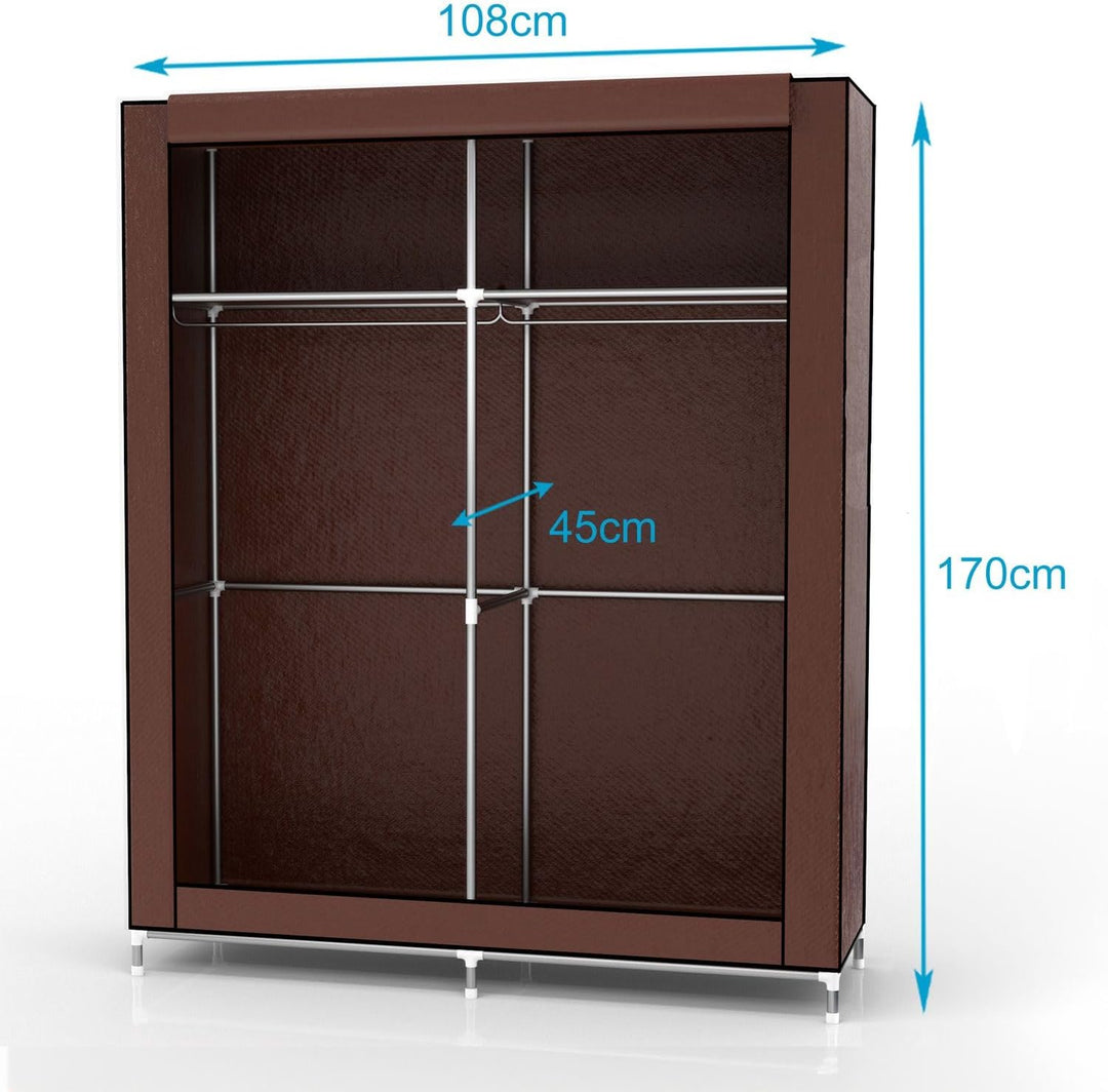 Faltschrank 108x45x170 cm in BRAUN - Stoffkleiderschrank mit Reissverschluss und Kleiderstange, Seit