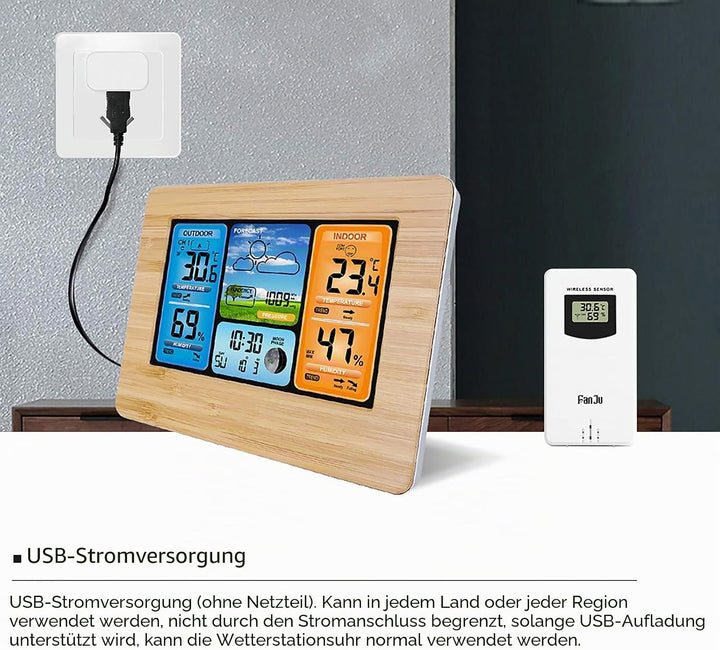 ALLOMN Wetterstationen Kabellos mit Innen Aussen Sensor, LCD-Digitalwetterstation mit Alarm/Temperat