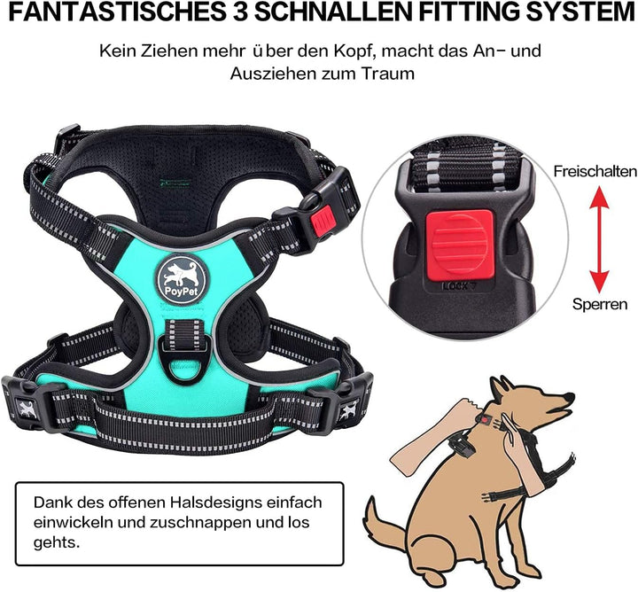PoyPet Keine Pull Hundegeschirr Front Reflektierende Pet Weste für Hunde mit Einfache Kontrolle Grif