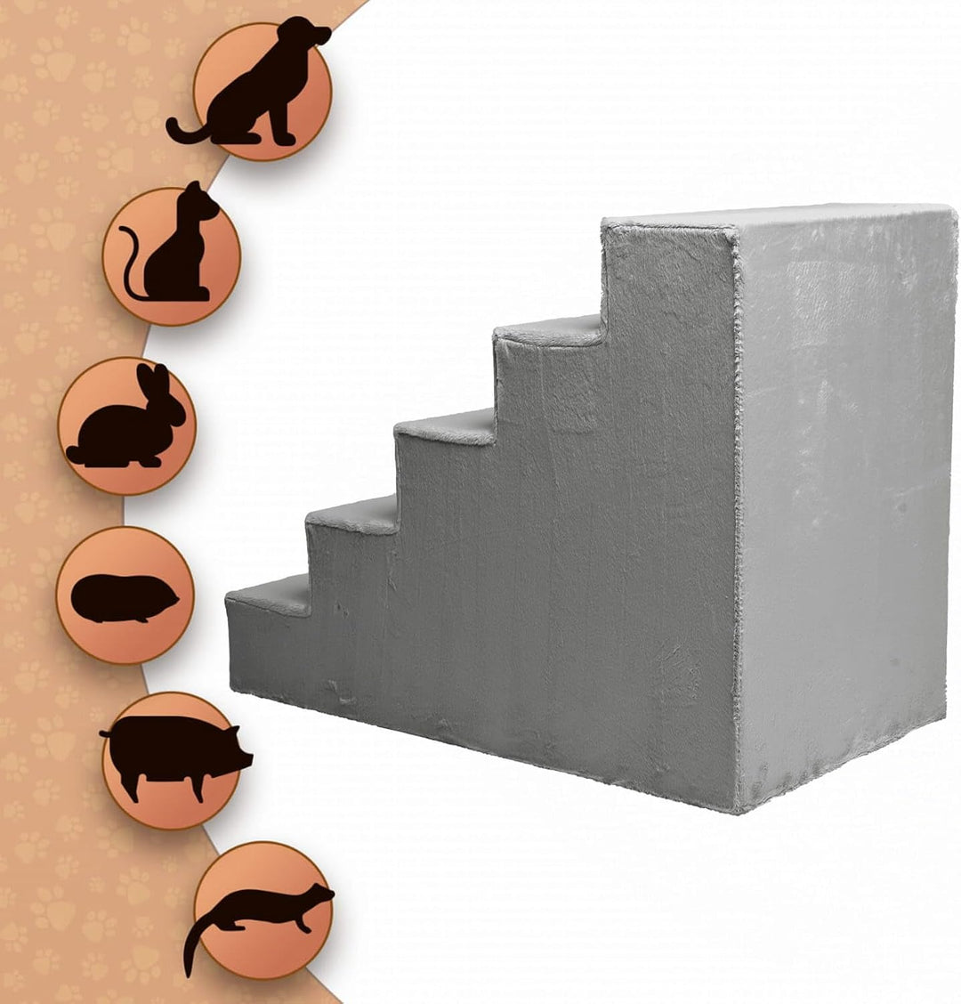 Mg Design Hundetreppe 5 Stufen in Silber – Stabiler Holzrahmen, gelenkschonend, leicht &amp; mobil, für