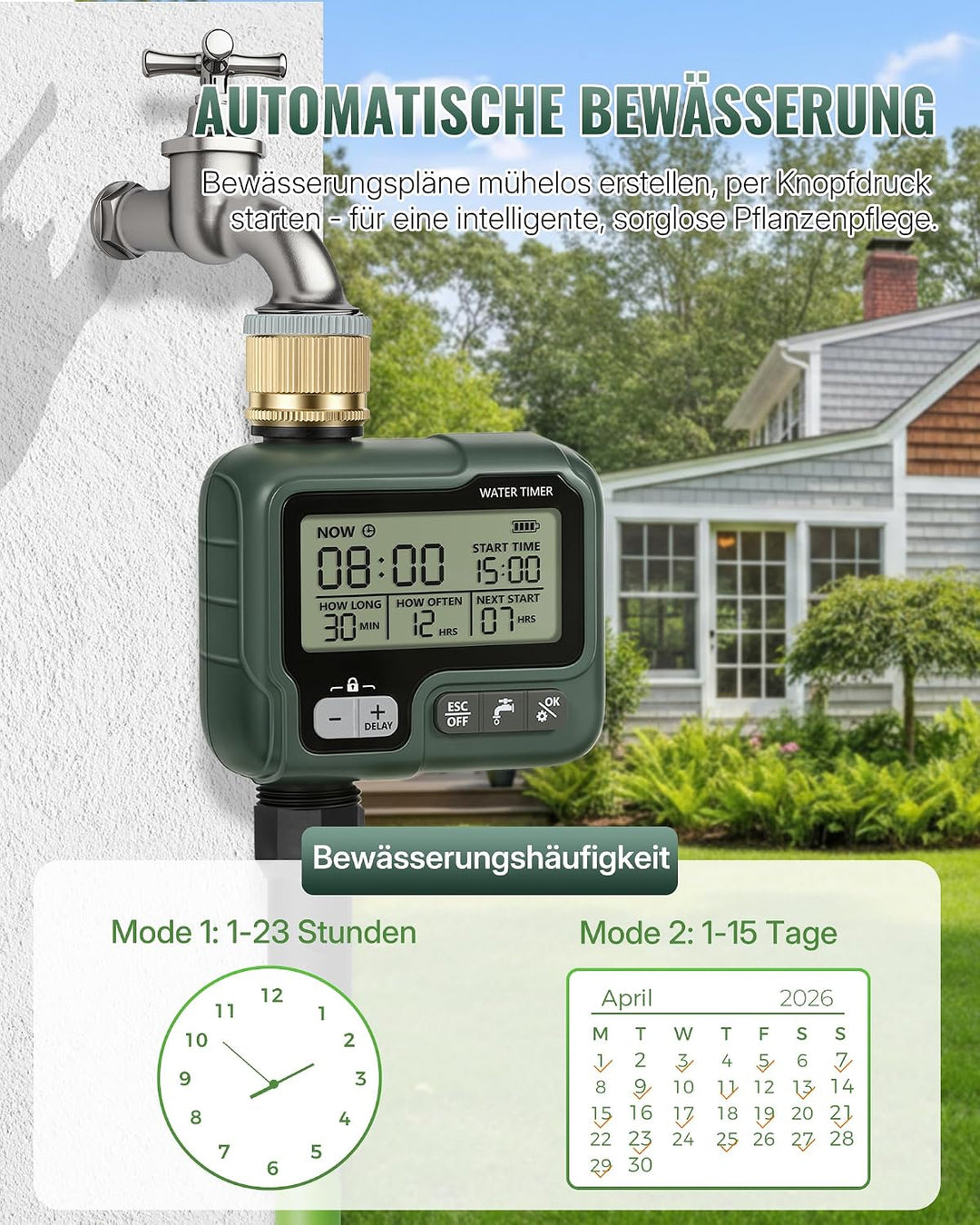 Bewässerungscomputer, Gartenschlauch Zeitschaltuhr Gartenbewässerung, Bewässerungsautomat, programmi