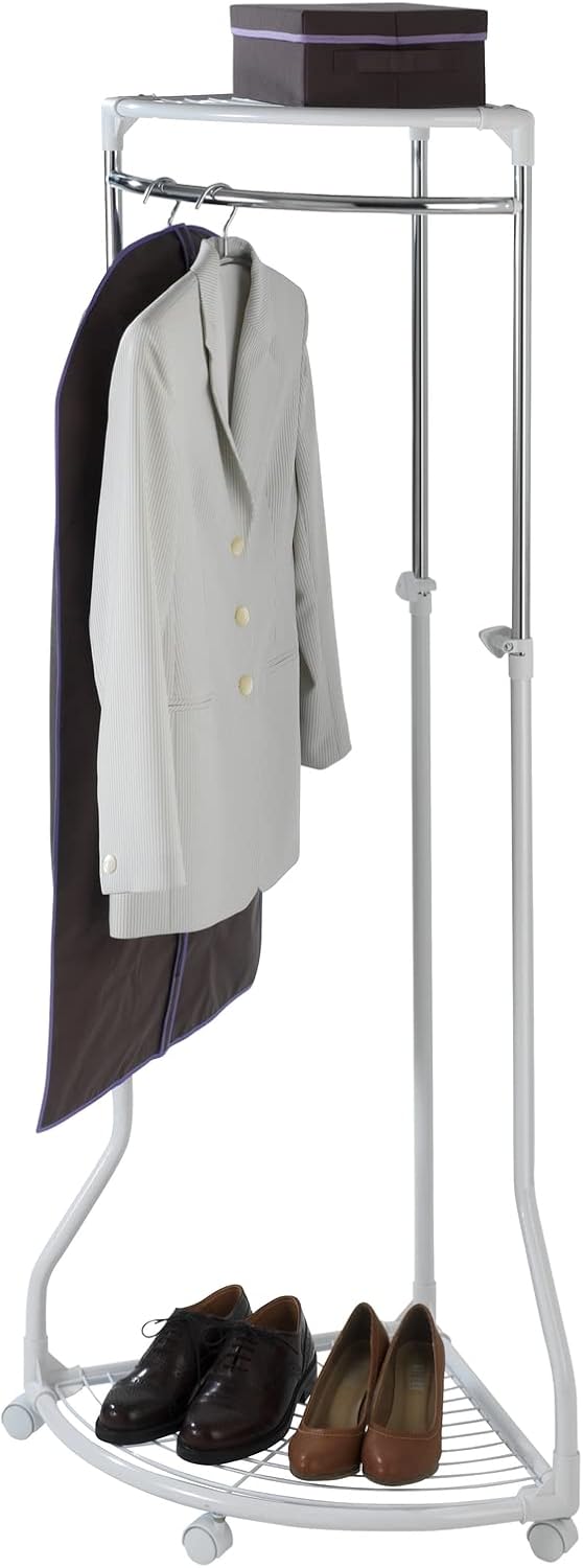 WENKO Kleiderständer Pointy, Garderobenständer zur Kleideraufbewahrung für die Ecke, mit Rollen und