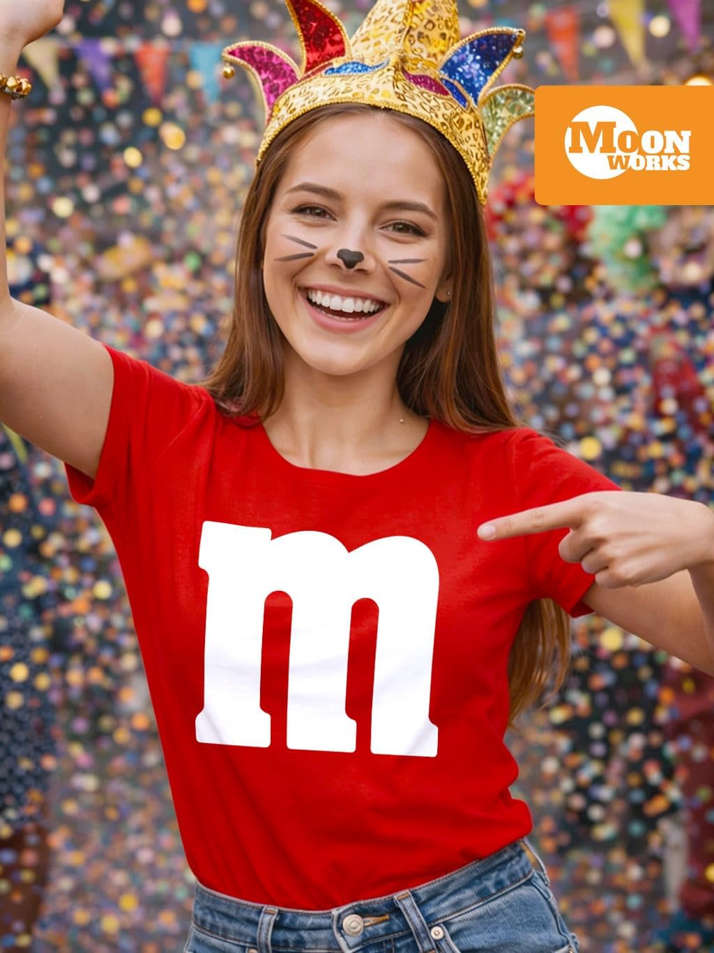 MoonWorks® Damen T-Shirt Gruppen-Kostüm M Aufdruck Kostüm Fasching Karneval Verkleidung S Rot, S Rot