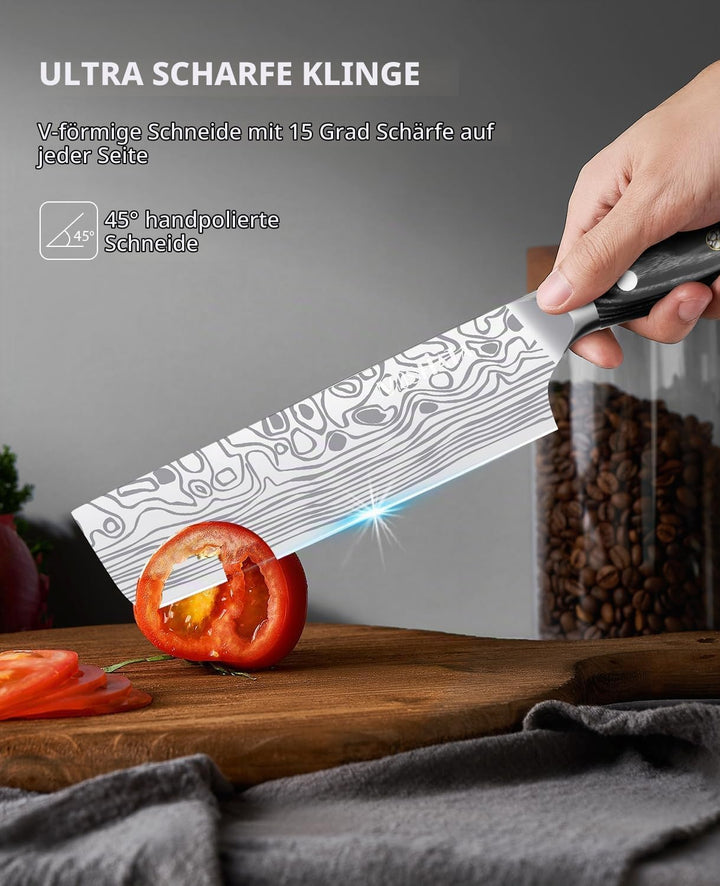 MOSFiATA Nakiri Messer Kochmesser,Küchenmesser Mehrzweck Fleischmesser ,mit Fingerschutz und Klingen