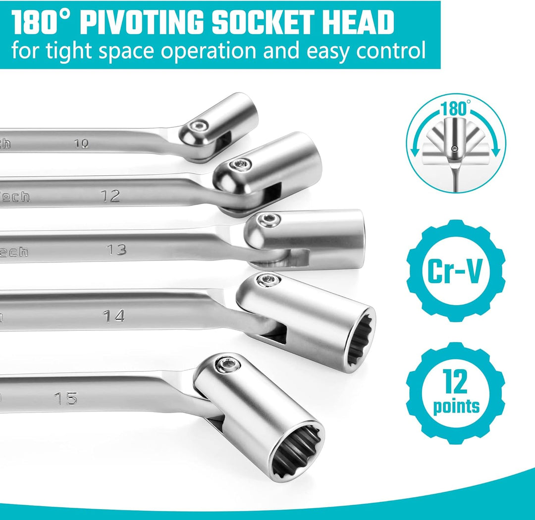 DURATECH Offener Ring-Steckschlüssel-Satz, Maul-Ringschlüssel mit flexiblen Köpfen Schraubenschlüsse