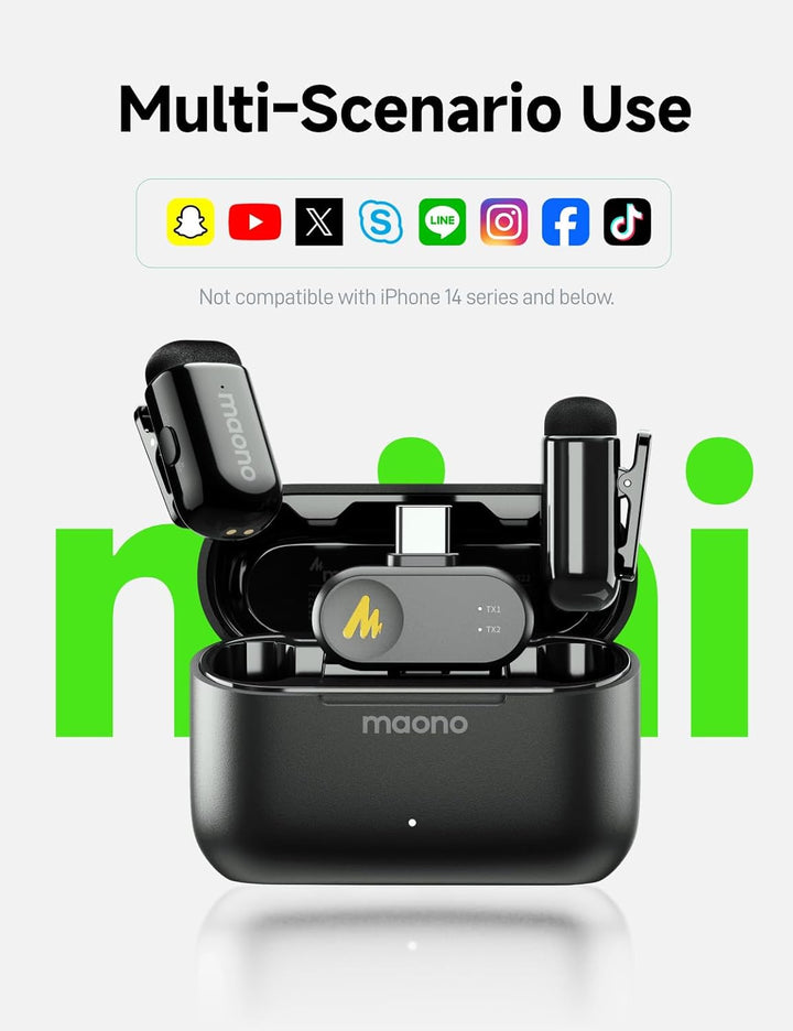 Kabelloses Handy Mikrofon - Wireless-Lavalier-Mikrofon für iPhone 16/15 Android, 4 Level Rauschunter