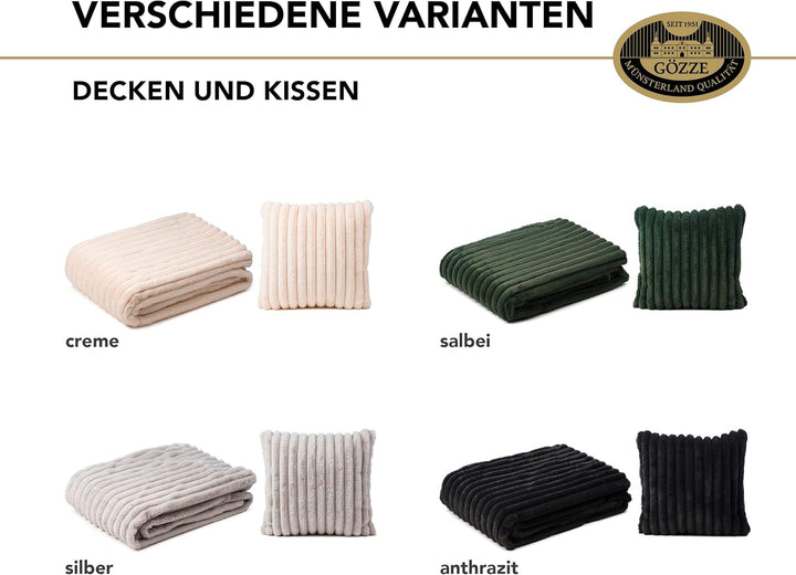 Gözze - Wohndecke Vito, Luxuriöse Fellimitat-Decke, Cord-Kuscheldecke mit weicher Rückseite, 150 x 2