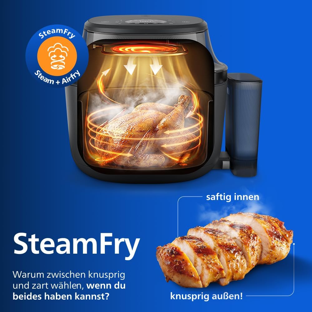 Philips Steam Airfryer 5000 Series Heissluftfritteuse mit Dampfgar-Funktion, Steam, Airfry, SteamFry