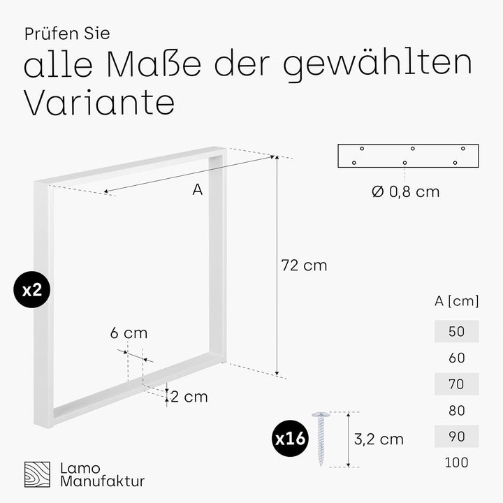 LAMO Manufaktur Tischbeine für Schreibtisch Esstisch, Simple Light, Vierkantprofil 60x20 mm, Tischge