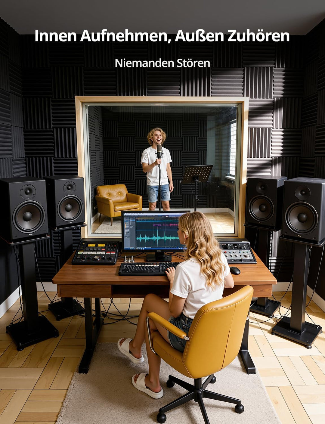 Kuchoow Schallschutz Akustikschaumstoff Wand mit Dämmung Schweres Vinyl, 8 Stück Selbstklebend Akust