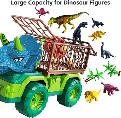 TEMI Dinosaurier-LKW-Spielzeug für Kinder von 3–5 Jahren, Triceratops-Transportauto-Transporter, mit