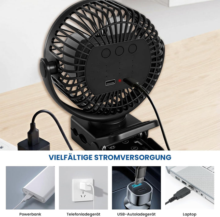 12000mAh Ventilator Akku, Camping Ventilator Klein USB Tischventilator Leise mit Fernbedienung, Lich