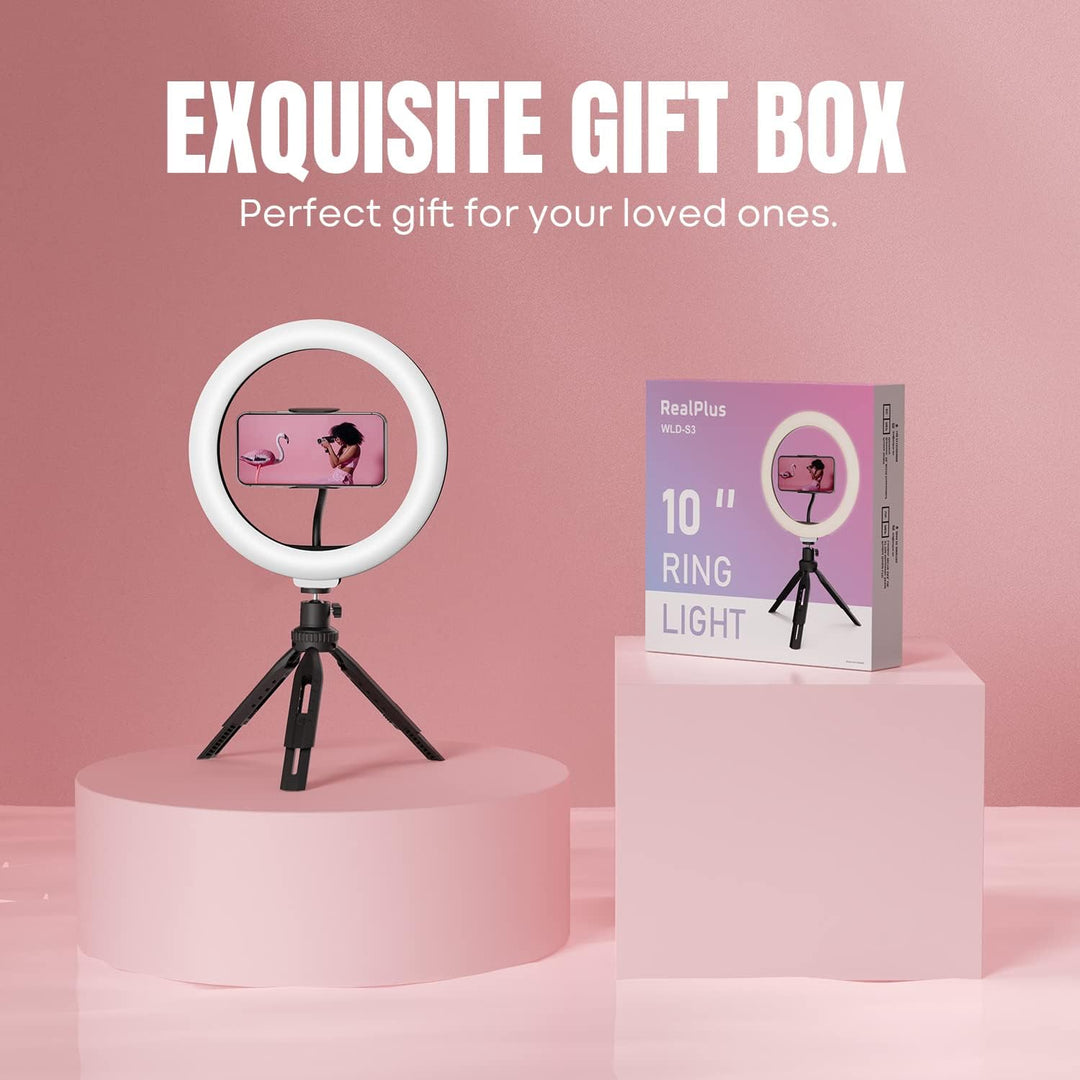 RealPlus 10" Ringlicht mit Stativ Handy, Geschenk für Frauen, Ringlicht Handy & Kamera Stativ, 3 Lic