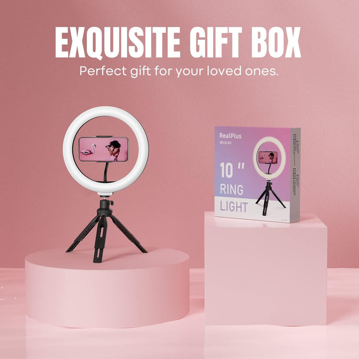 RealPlus 10" Ringlicht mit Stativ Handy, Geschenk für Frauen, Ringlicht Handy & Kamera Stativ, 3 Lic