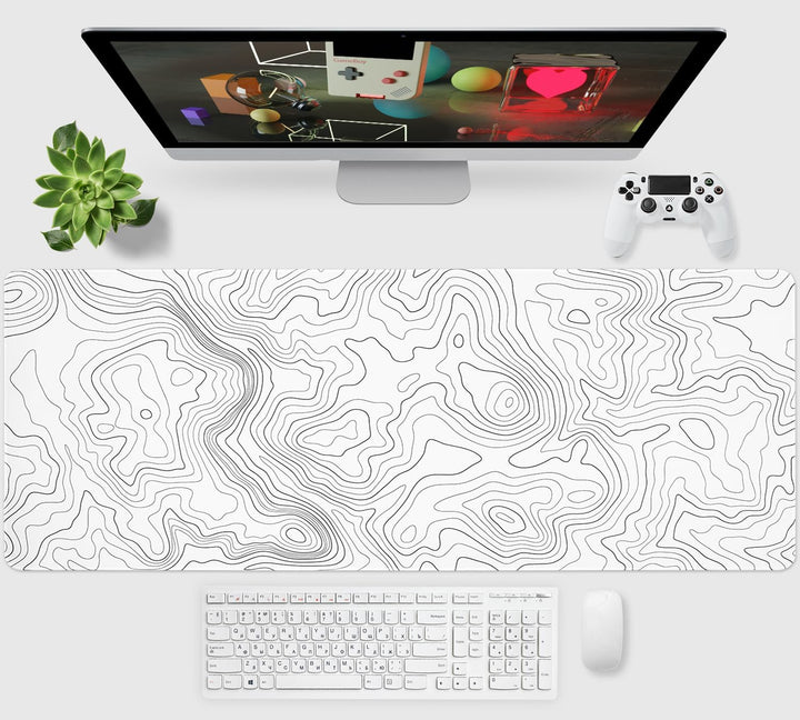 Weiss Gaming Mausepad,1200x600mm Gross Kunstlinie Mausmatte,Mousepad mit doppelt vernähten Kanten,Wa