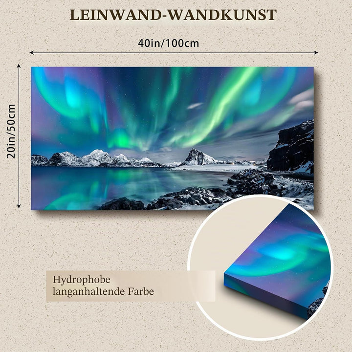 hyidecorart Bilder Nordlichter, Grün Polarlicht Sternenhimmel Bild auf Leinwand, 1 Teilig Modern Nat