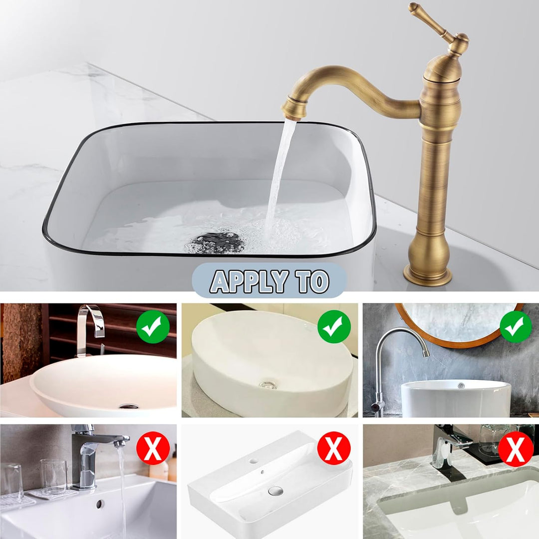 ROWINNAO Wasserhahn Bad Hoch Antikes Messing, Retro Gold Waschtischarmatur Hoch, 360° Schwenkbar Ein