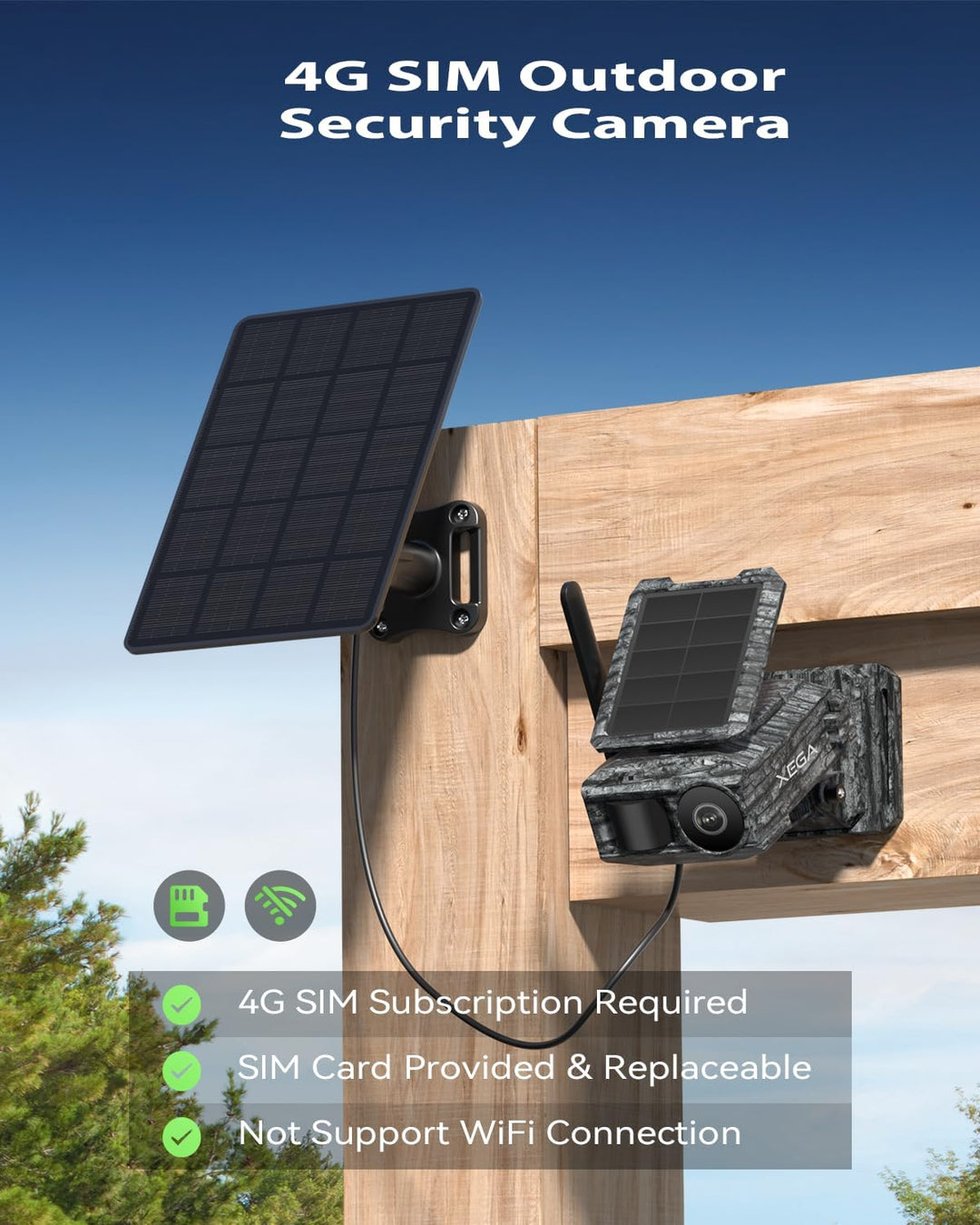 Xega 4G LTE Solar Überwachungskamera mit SIM-Karte & 2 Solarmodulen – Aussen Wildkamera Bewegungserk