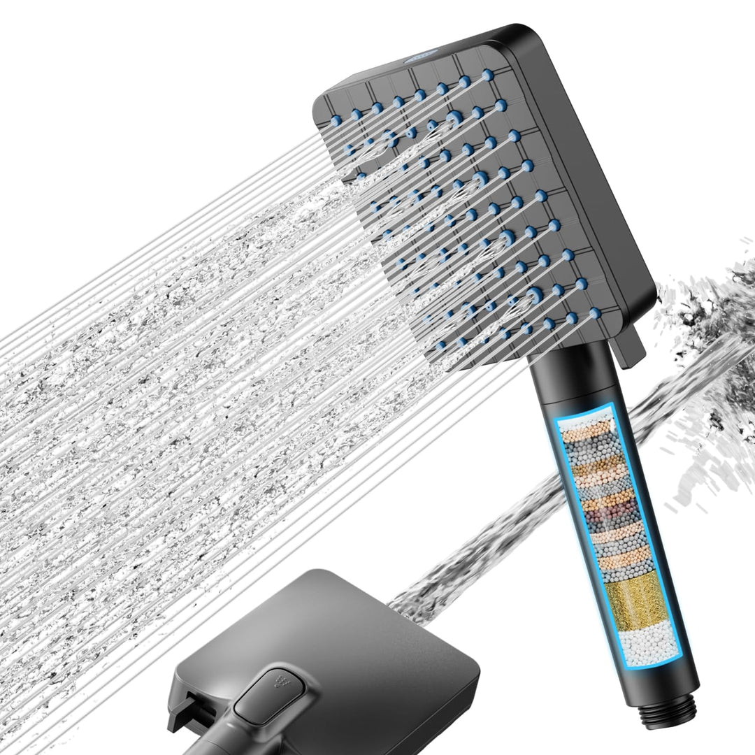 Cobbe Duschkopf mit Filter, Hochdruck-Handbrause mit 20-Schicht-Filtration, 7 Strahlarten, quadratis