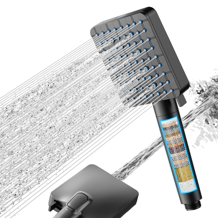 Cobbe Duschkopf mit Filter, Hochdruck-Handbrause mit 20-Schicht-Filtration, 7 Strahlarten, quadratis