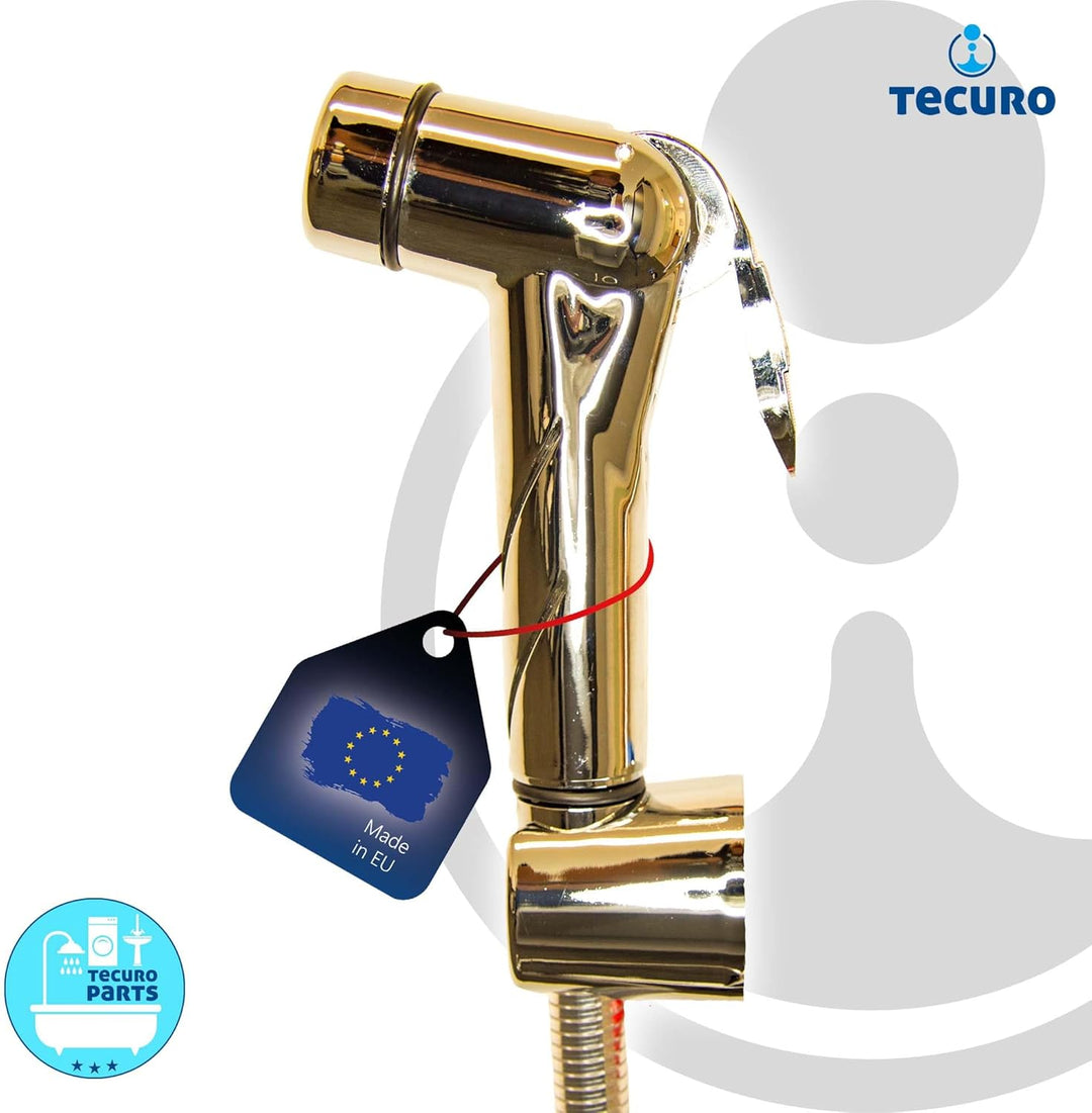 tecuro Bidet WC Handbrause Set SHATTAF, gold, 1-strahlig, 1,20 m Schlauch und Wandhalter - T1401G, G