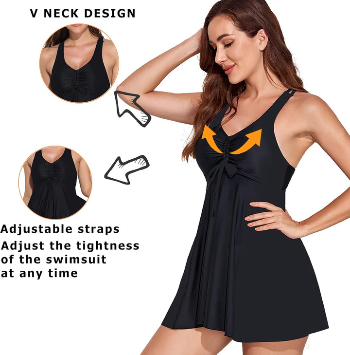 Tankini Damen Badeanzug Bauchweg Badekleid Mesh Bademode Oberteil Zweiteilig Grosse Grössen Frauen R