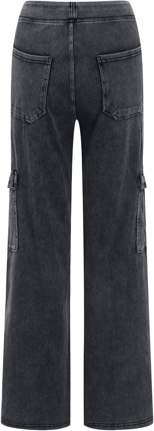 Wide Leg Jeans Damen Cargohose Sommerhosen Leicht Stretch Latzhose Bequeme High Waist Weites Bein Ba