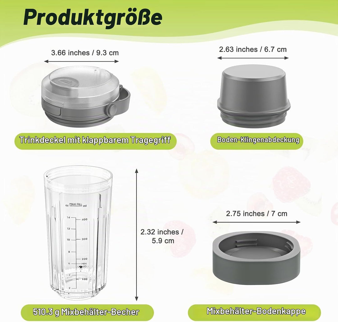 Ersatz Mixbehälter (530 ml) für Ninja Blast Tragbarer Mixer, Austauschdeckel mit Tragegriff, Messera