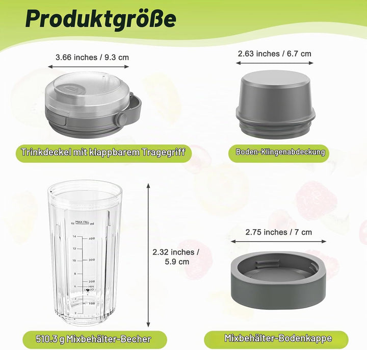 Ersatz Mixbehälter (530 ml) für Ninja Blast Tragbarer Mixer, Austauschdeckel mit Tragegriff, Messera