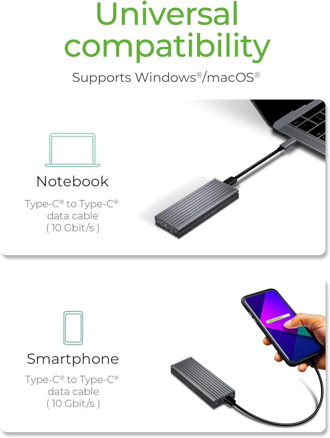ICY BOX SSD M.2 NVMe Gehäuse, USB 3.1 (Gen2, 10 Gbit/s), Kühlsystem, USB-C, USB-A, PCIe M-Key, Alumi