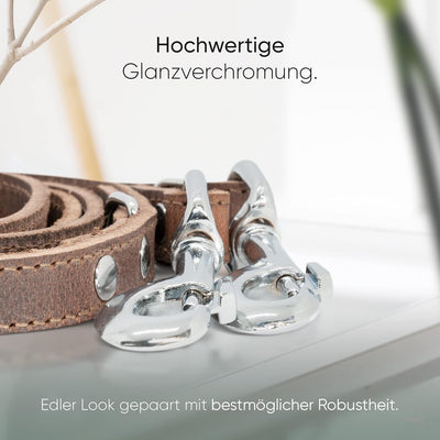 FREUDENTIER® Hundeleine aus zertifiziertem Leder 2m, 3-Fach verstellbare Führleine, liebevoll in Hol