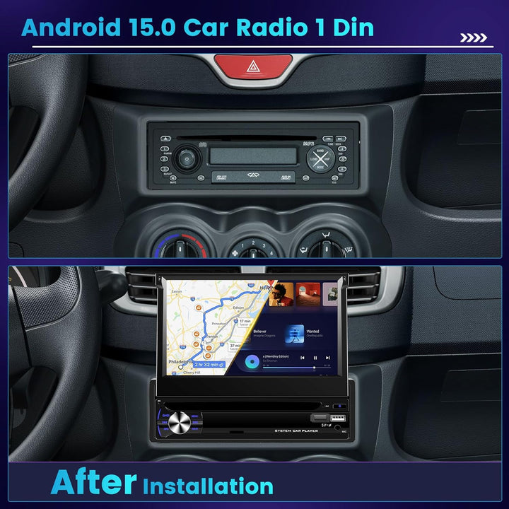 Hikity Android15 8 Core/6+128G/DSP Autoradio 1 DIN mit Wireless CarPlay Android Auto, 7 Zoll Einzieh