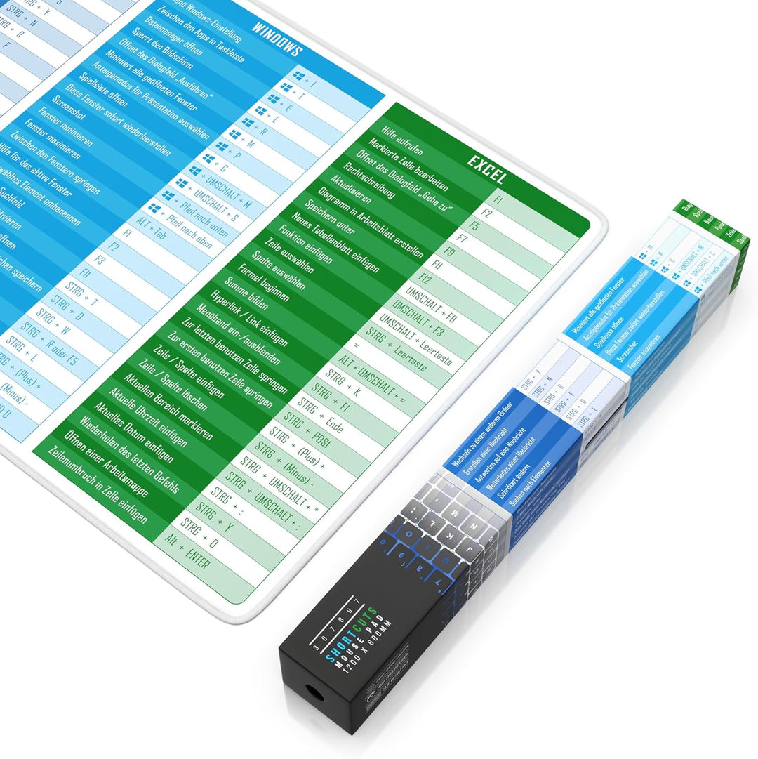 TITANWOLF - XXL Speed Gaming Mauspad 1200 x 600mm - Excel Windows Outlook Word Shortcut Tastenkürzel