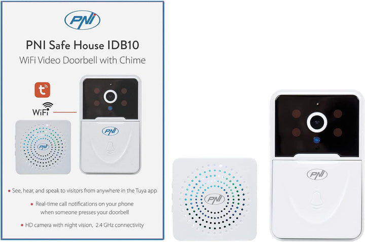 PNI Safe House IDB10 Video-Türklingel, WLAN, Tuya-Steuerung, Nachtsicht, Ruftonauswahl, Lautstärkere