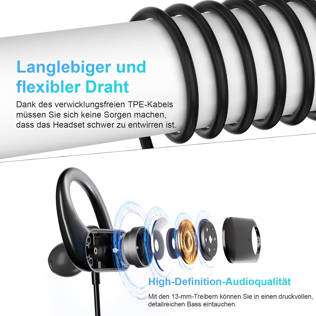 USB C In Ear Kopfhörer mit Ohrbügel, Mikrofon & Kabelfernbedienung | Kopfhörer mit Kabel für Samsung