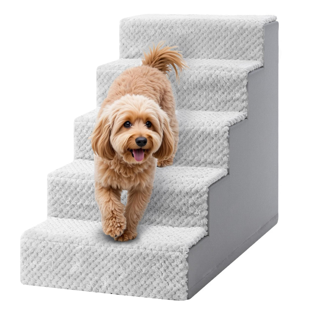 KSIIA Hundetreppe für Kleine Hunde 55cm Hoch, Haustiertreppe mit Abnehmbarem Waschbarem Bezug, Katze