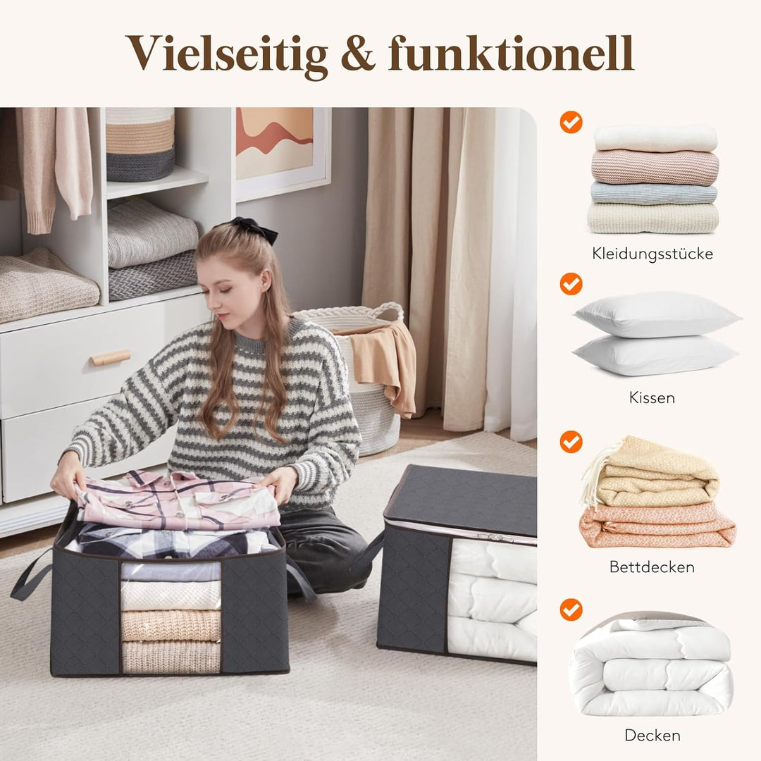 Lifewit 3 Stück Aufbewahrungstasche, Aufbewahrungsbox mit Deckel, Kleiderschrank Organizer Faltbare