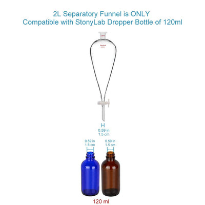 StonyLab 2000 ml Trichter aus Borosilikatglas, Separatory Funnel, Schwerwandig Konisch mit 24/40 Gel