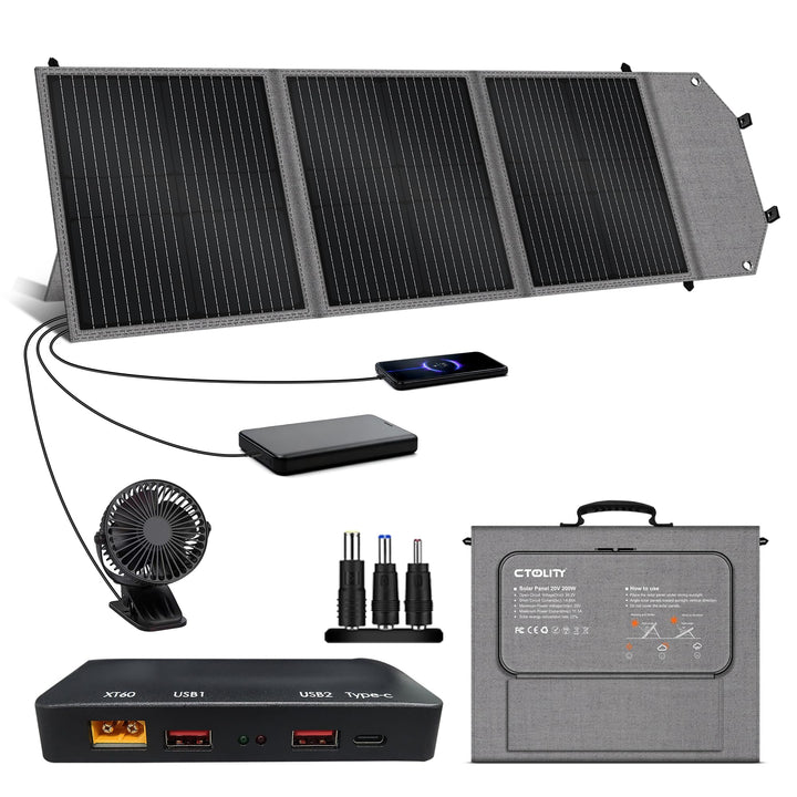 100W Solar Ladegerät mit 5 Anschlüssen, wasserdichtes Solarladegerät, Faltbares Solarpanel mit USB-A