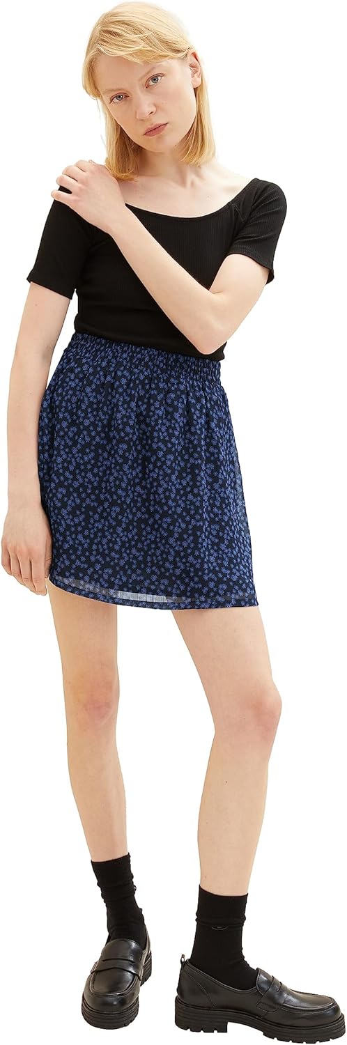 TOM TAILOR Denim Damen 1038304 Mini-Rock mit Blumenmuster, 32411-navy Blue Flower Print, XL
