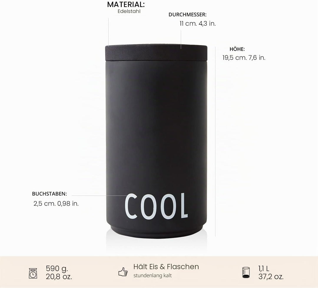 Design Letters Kühler & Eiskübel Schwarz 1.1 L | Ideal als Eisbehälter, Thermobehälter für eis | Wei