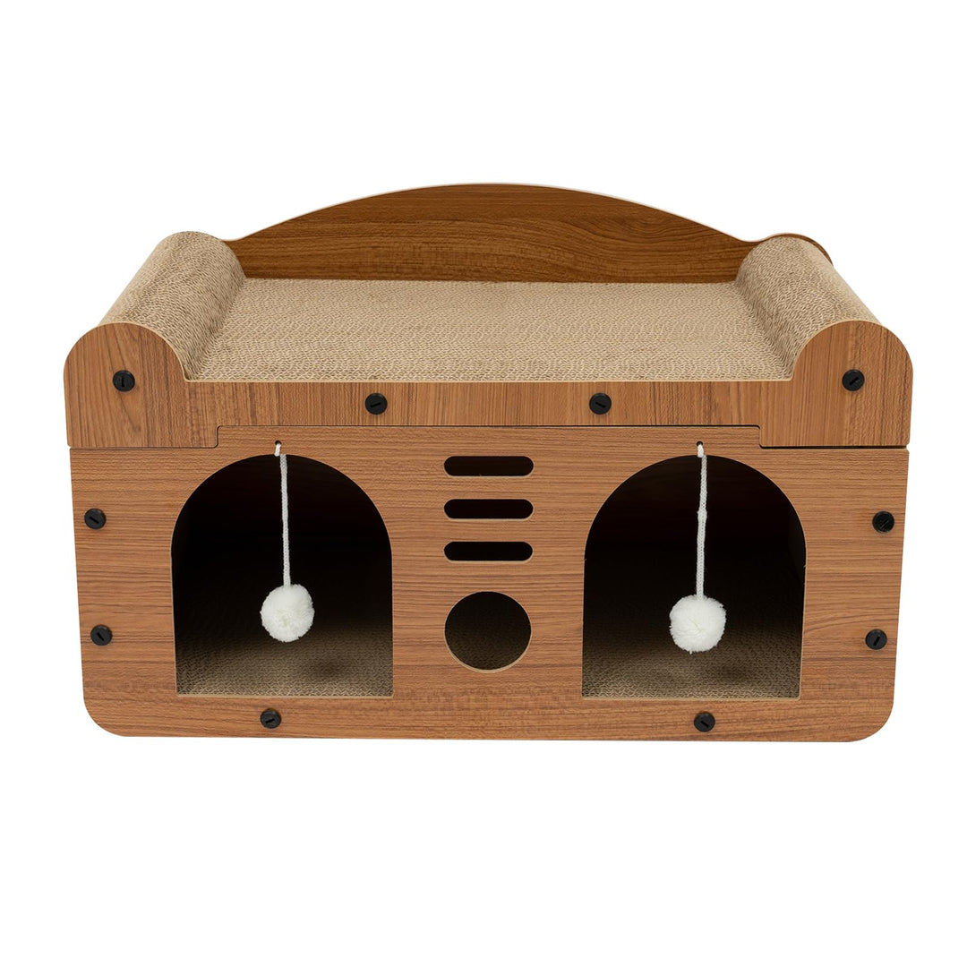 Kratzbrett für Katzen, 2 Schicht Kratzpappe Katzenhaus mit Höhle und Spielball, Kratzpad Lounge, Kat